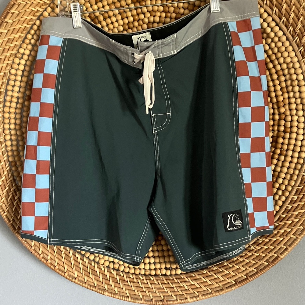 Quiksilver Men's Checkered Swim Shorts - Aqua & rust